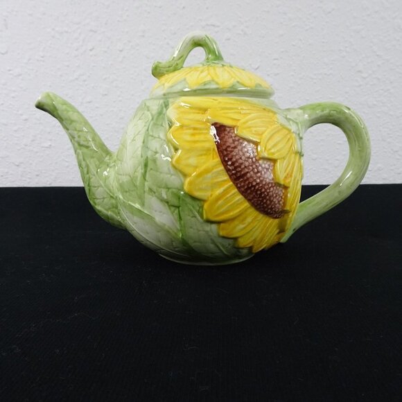 Seymour Mann Sunflower Teapot Vintage 1991 Hand Painted Yellow Green